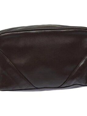 CHANEL Bicolore Pouch Leather Brown CC Auth